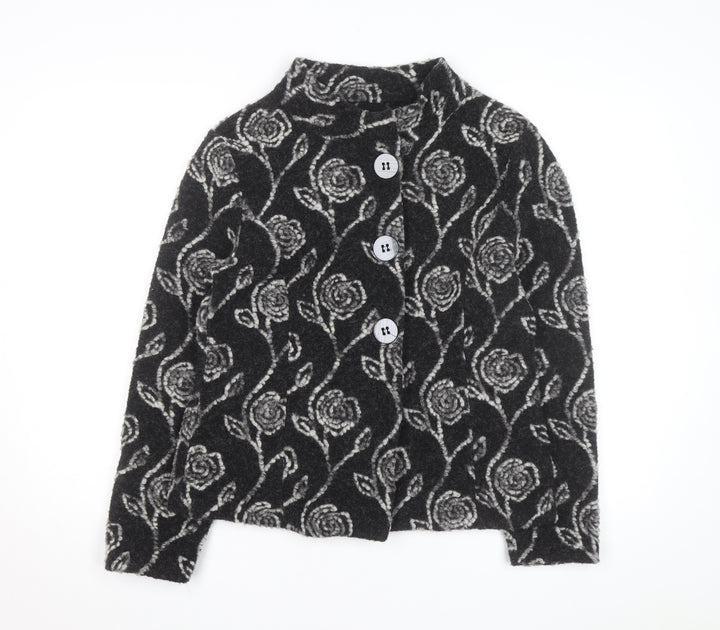 Kaliko Women’s Black Floral Wool Blend Cardigan Size 12