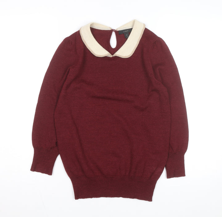 J.Crew Womens Red Collared Merino Wool Jumper XS