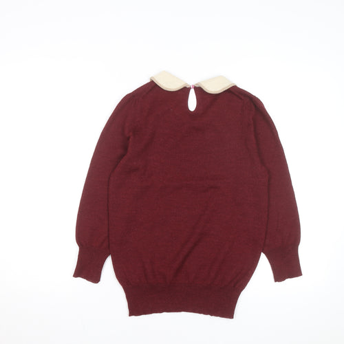 J.Crew Womens Red Collared Merino Wool Jumper XS