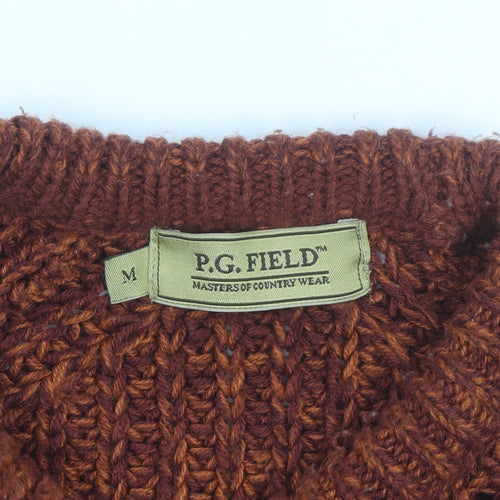 P.G. Field Men's Brown Chunky Knit Crew Neck Jumper Size M