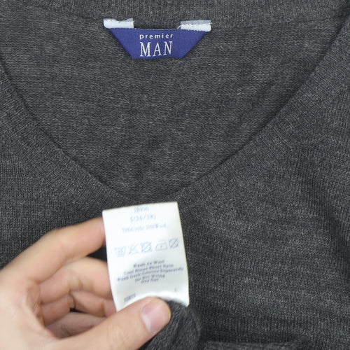 Premier Man Men's Grey Argyle V-Neck Wool Blend Jumper Size S
