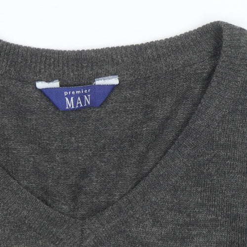 Premier Man Men's Grey Argyle V-Neck Wool Blend Jumper Size S
