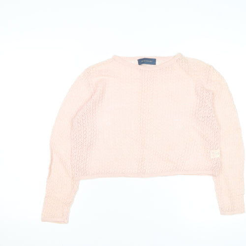 Debenhams Women Pink Linen Open-Knit Long Sleeve Jumper M