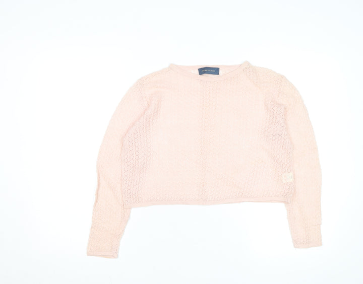 Debenhams Women Pink Linen Open-Knit Long Sleeve Jumper M
