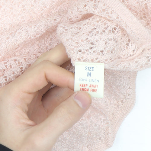 Debenhams Women Pink Linen Open-Knit Long Sleeve Jumper M
