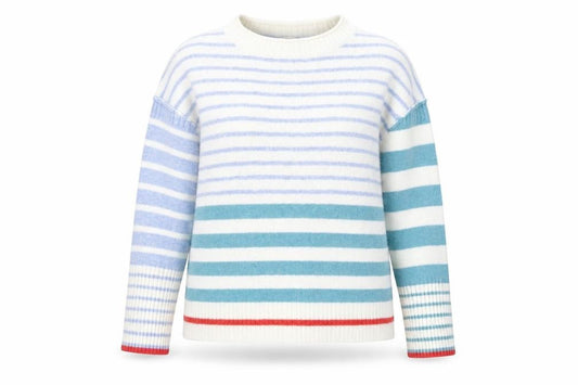 Front view of White Stuff Women’s Multicoloured Wool Blend Striped jumper, size UK 10