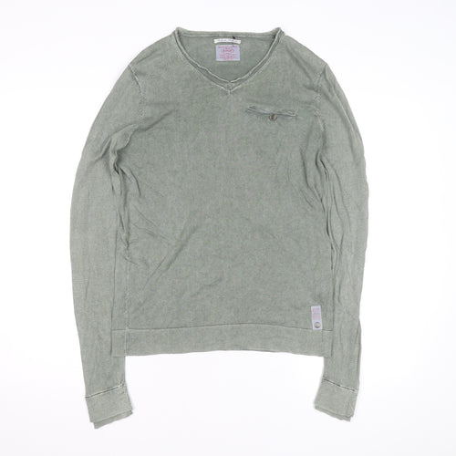 Replay Men's Green Long Sleeve V-Neck Cotton Casual Top M