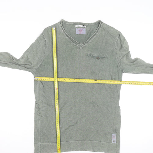 Replay Men's Green Long Sleeve V-Neck Cotton Casual Top M