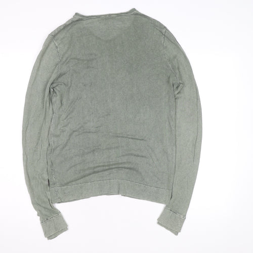 Replay Men's Green Long Sleeve V-Neck Cotton Casual Top M