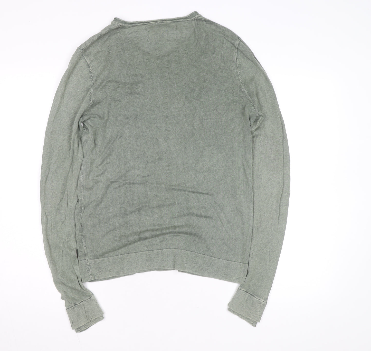 Replay Men's Green Long Sleeve V-Neck Cotton Casual Top M
