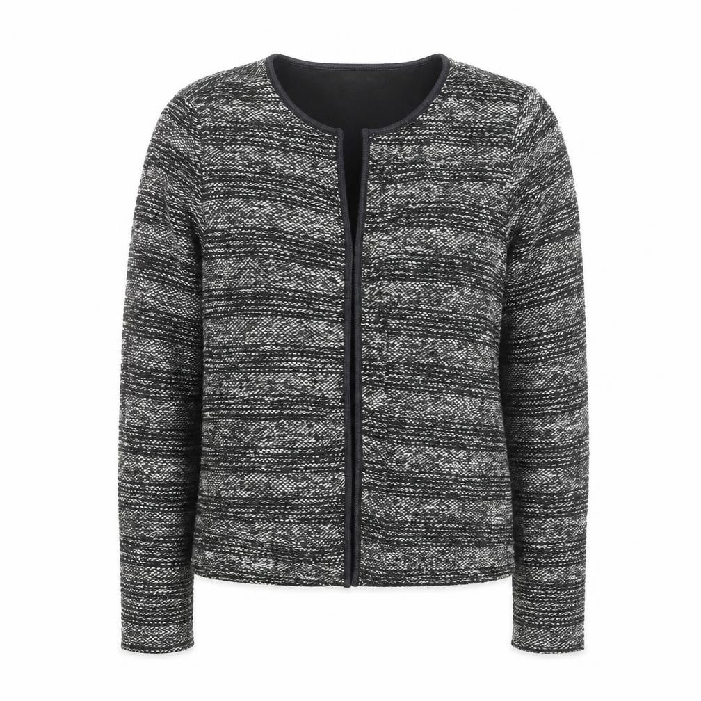 Front view of ESPRIT women’s grey knit open cardigan l long sleeve casual