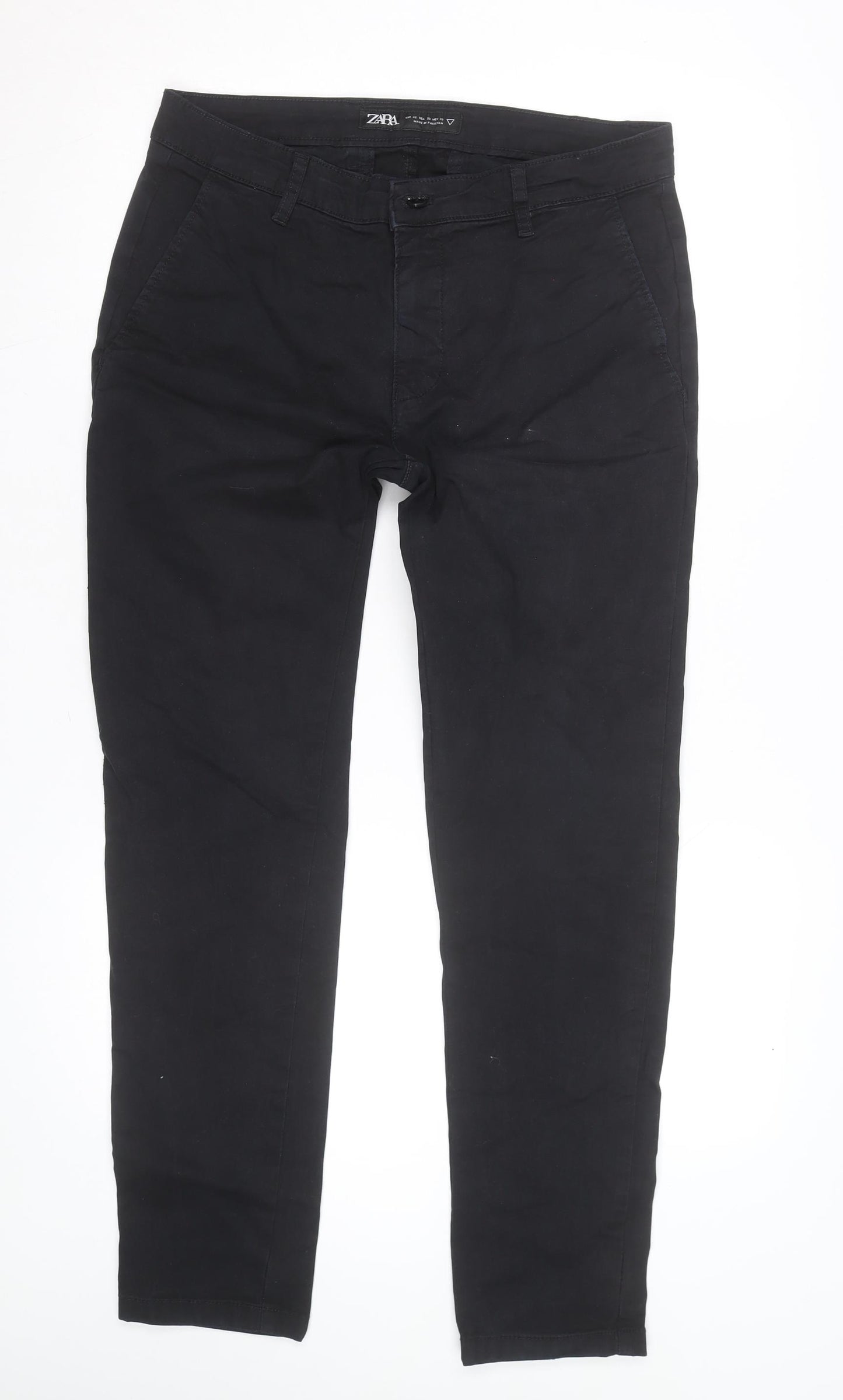 Zara Men Black Slim Fit Cotton Chino Trousers Size 32
