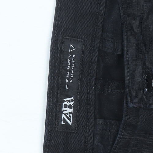 Zara Men Black Slim Fit Cotton Chino Trousers Size 32