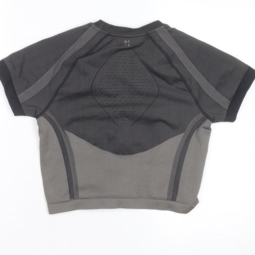 Sweaty Betty Women Grey Cropped Athletic Short Sleeve T-Shirt M