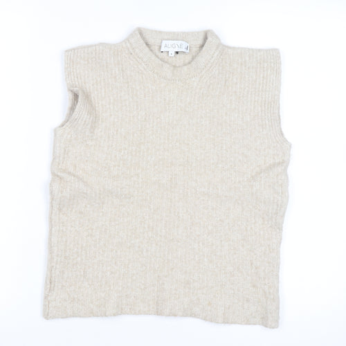 Aligne Women’s Beige Wool Blend Mock Neck Sleeveless Vest Jumper Size S