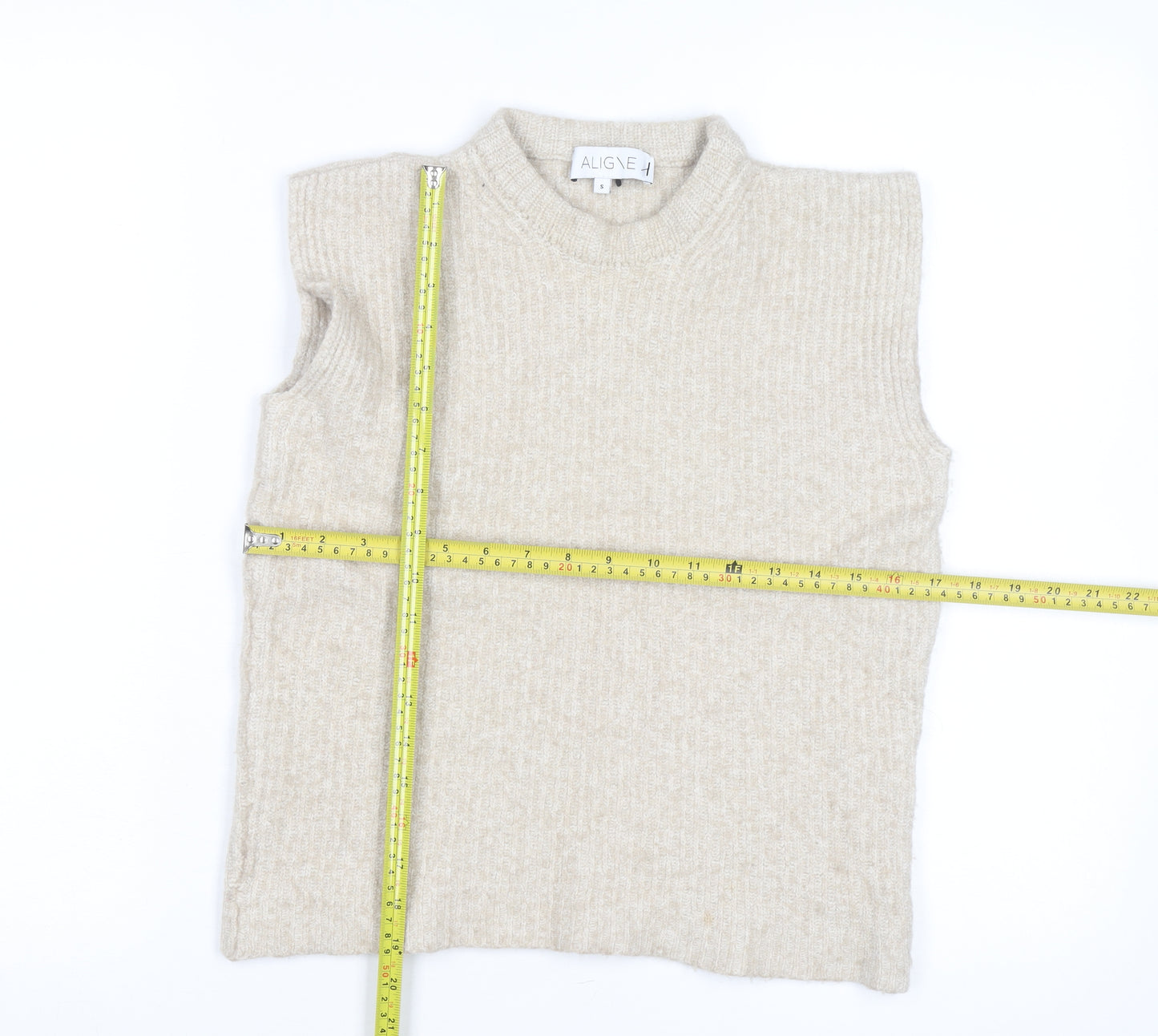 Aligne Women’s Beige Wool Blend Mock Neck Sleeveless Vest Jumper Size S