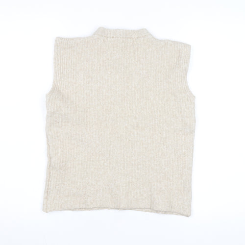 Aligne Women’s Beige Wool Blend Mock Neck Sleeveless Vest Jumper Size S
