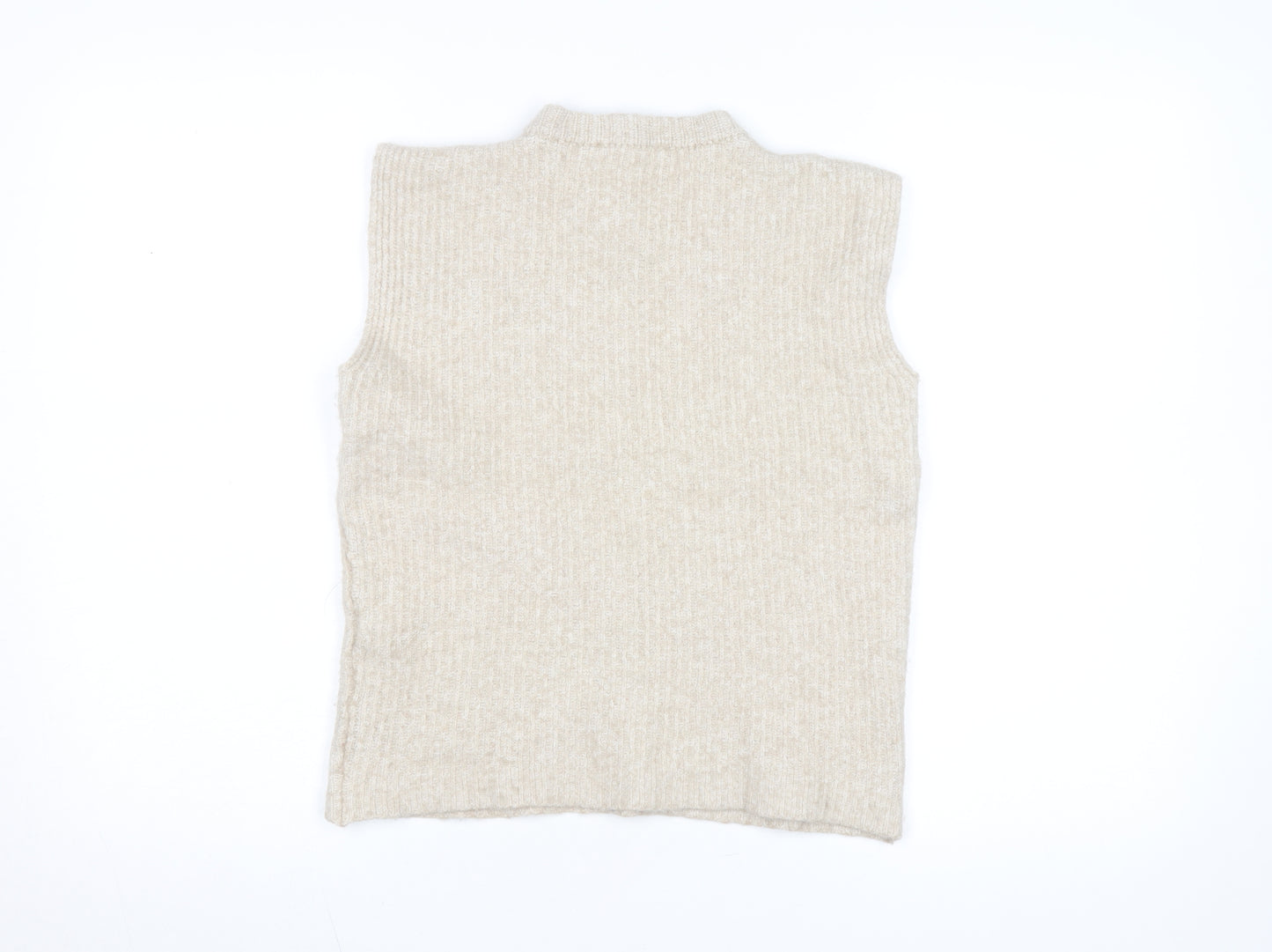 Aligne Women’s Beige Wool Blend Mock Neck Sleeveless Vest Jumper Size S
