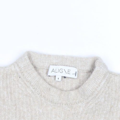 Aligne Women’s Beige Wool Blend Mock Neck Sleeveless Vest Jumper Size S