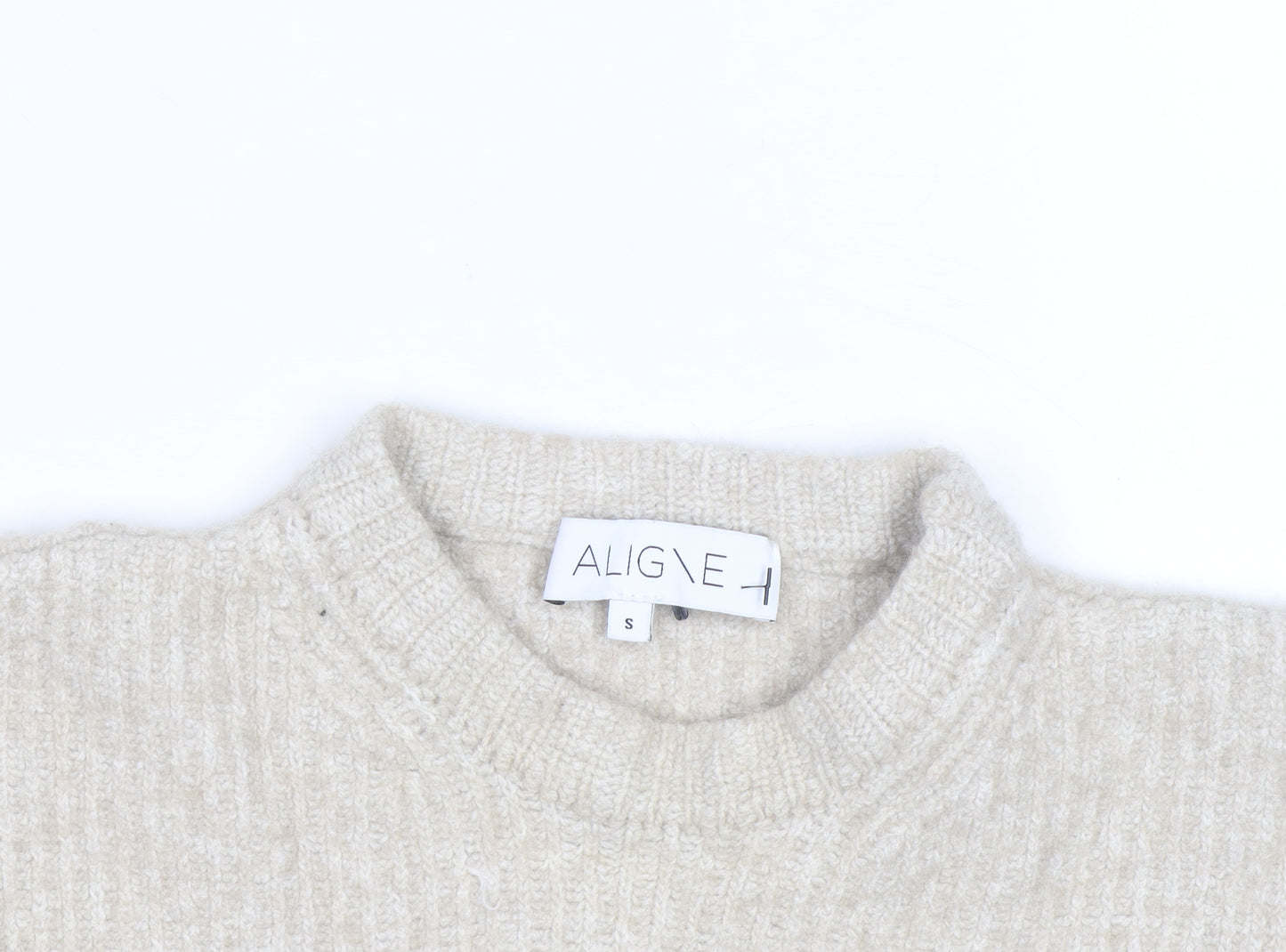 Aligne Women’s Beige Wool Blend Mock Neck Sleeveless Vest Jumper Size S