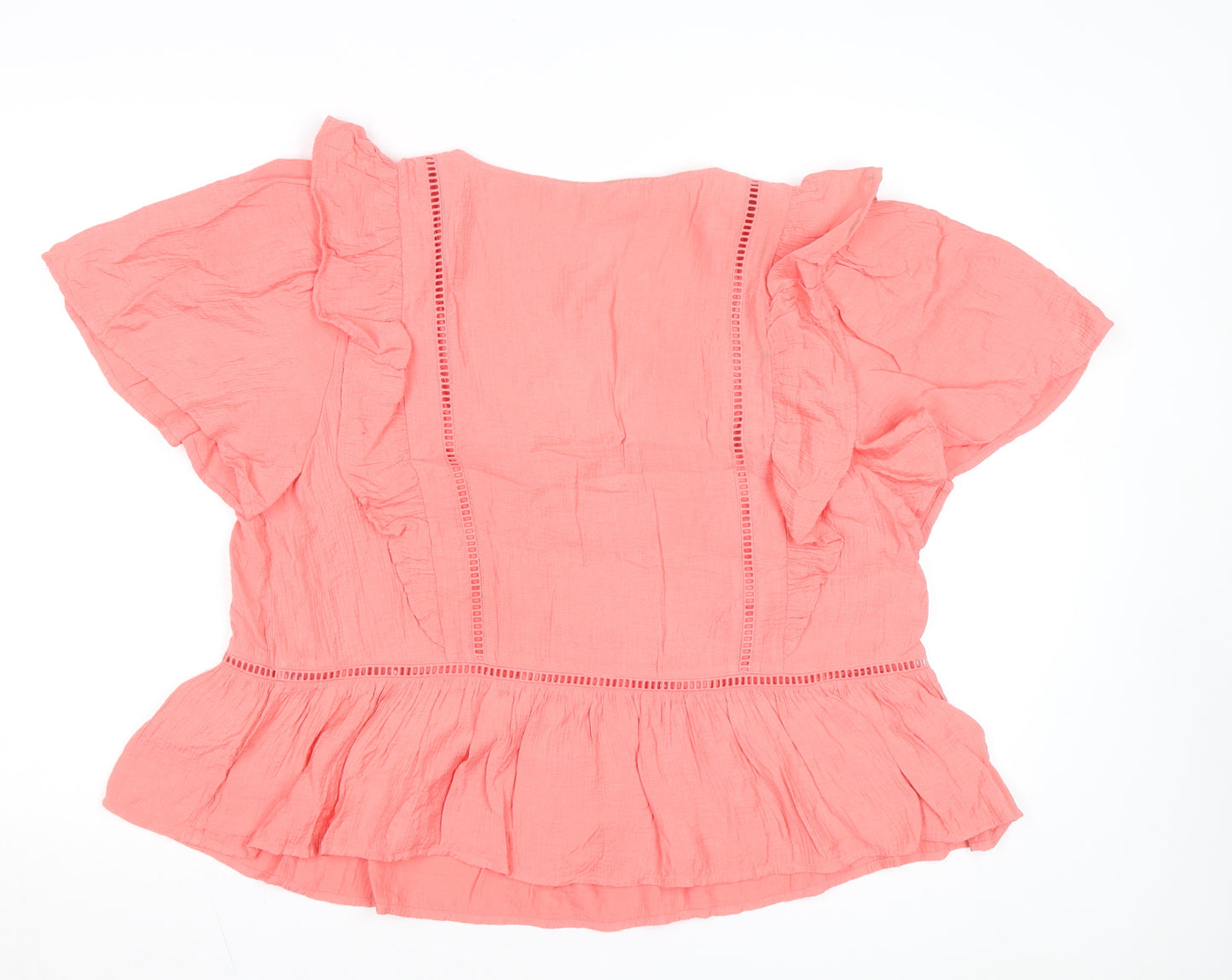 Marks and Spencer Per Una Pink Ruffle V-Neck Cotton Blouse Size 16