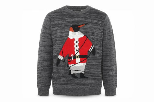Front view of Tu Men's Grey Penguin Christmas Jumper XL Crew Neck Knit