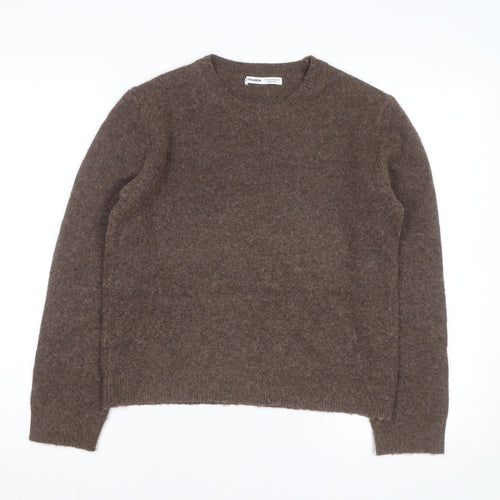 Pull & Bear Women's Brown Wool Blend Crew Neck Jumper Size S