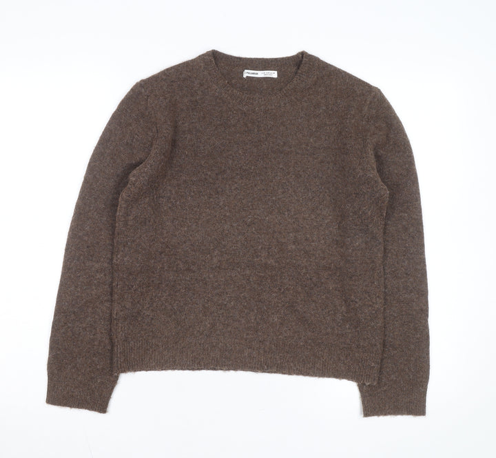 Pull & Bear Women's Brown Wool Blend Crew Neck Jumper Size S