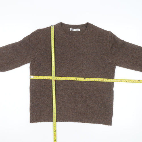 Pull & Bear Women's Brown Wool Blend Crew Neck Jumper Size S