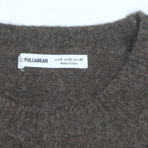 Pull & Bear Women's Brown Wool Blend Crew Neck Jumper Size S