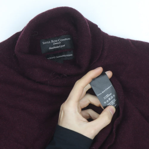 Savile Row Company Men's Brown Merino Cashmere Roll Neck Jumper L