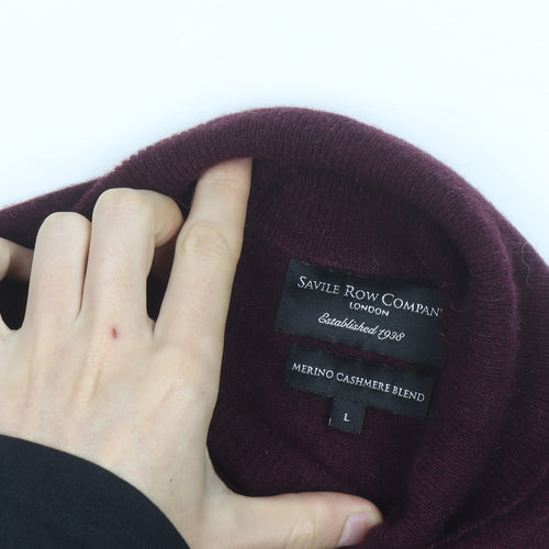 Savile Row Company Men's Brown Merino Cashmere Roll Neck Jumper L