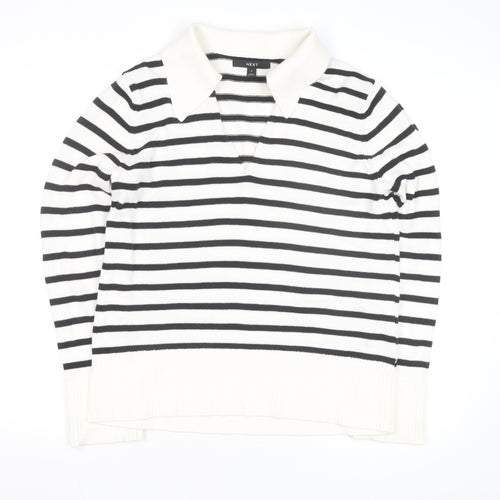 Next Women's Black Stripe Collared Pullover Jumper Size 12