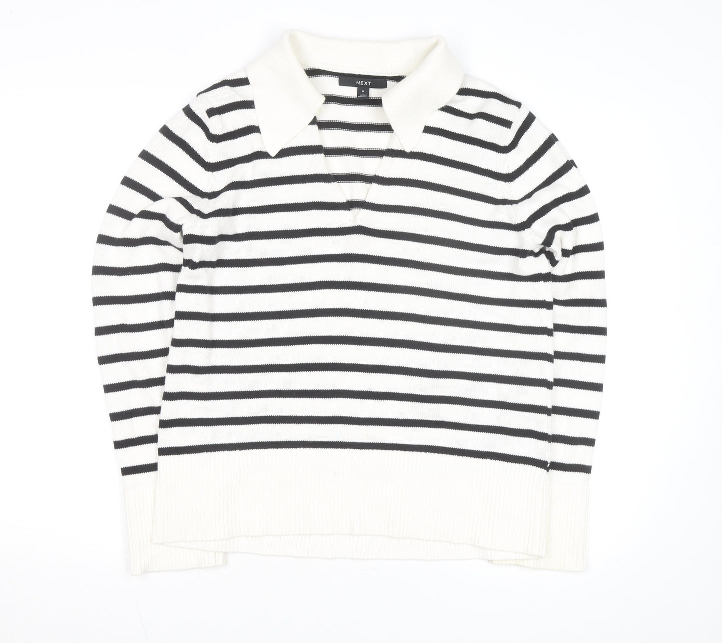 Next Women's Black Stripe Collared Pullover Jumper Size 12