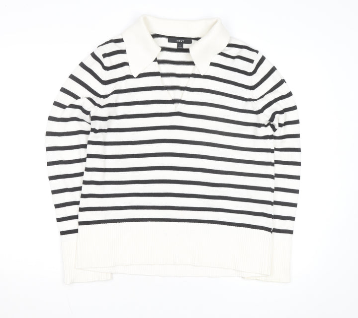 Next Women's Black Stripe Collared Pullover Jumper Size 12