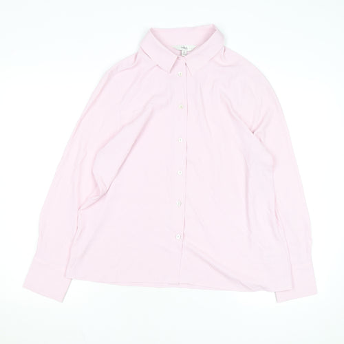 Marks and Spencer Women Pink Regular Fit Long Sleeve Button-Up Shirt Size 14