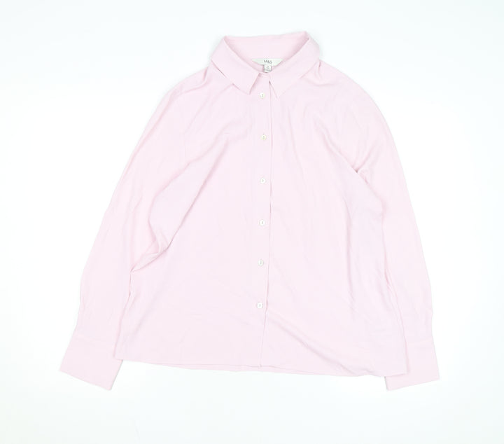 Marks and Spencer Women Pink Regular Fit Long Sleeve Button-Up Shirt Size 14
