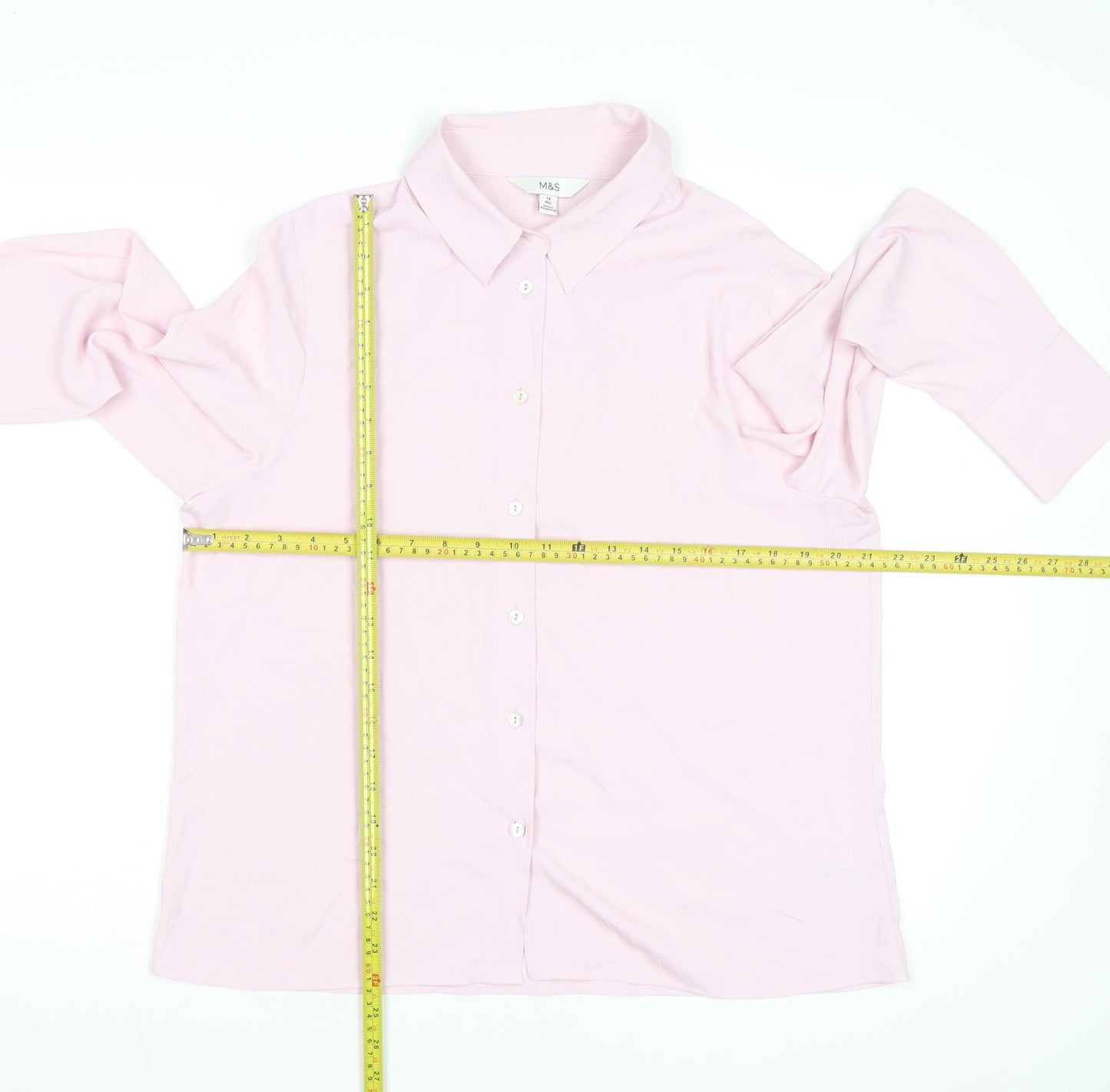 Marks and Spencer Women Pink Regular Fit Long Sleeve Button-Up Shirt Size 14