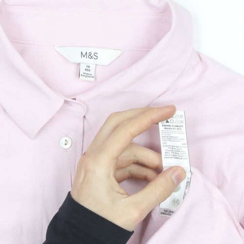 Marks and Spencer Women Pink Regular Fit Long Sleeve Button-Up Shirt Size 14