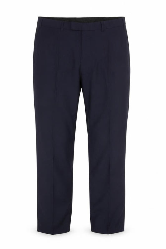 Front view of Moss Men's Blue Slim Fit Dress Pants 32R Wool Blend Formal Trousers