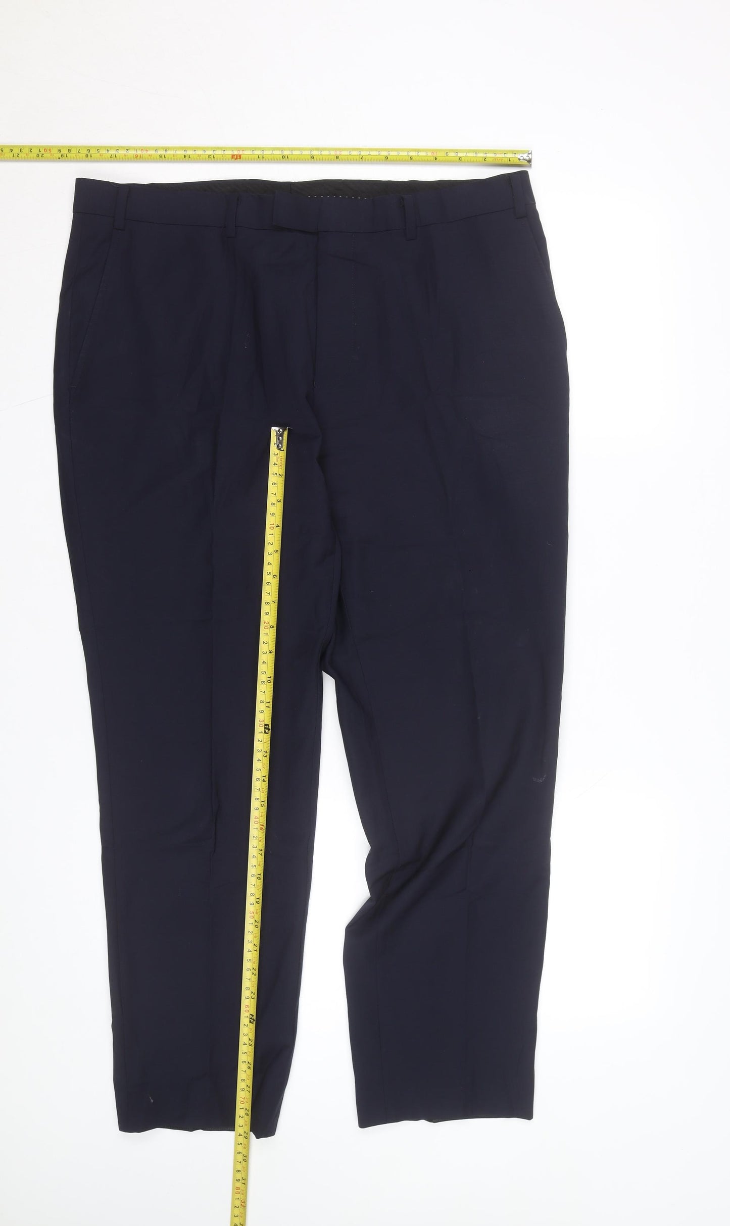 Moss Men's Blue Slim Fit Dress Pants 32R Wool Blend Formal Trousers
