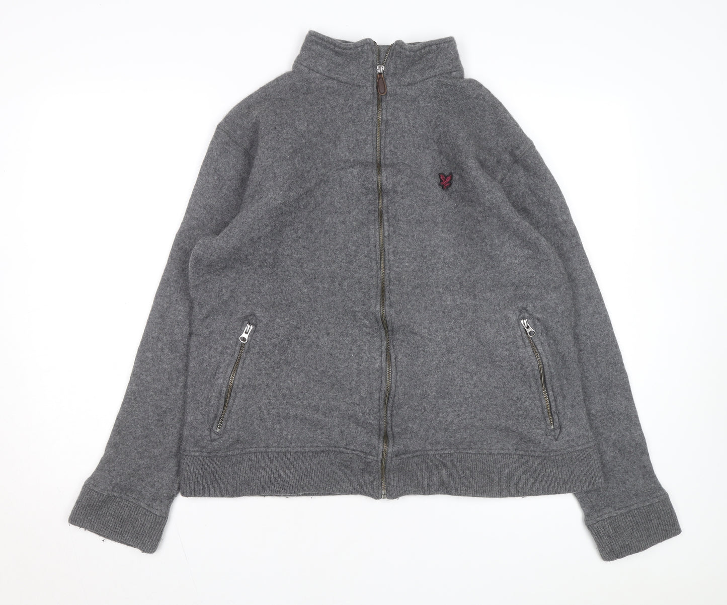 Lyle & Scott Men's Grey Wool Full Zip Jumper XL High Neck