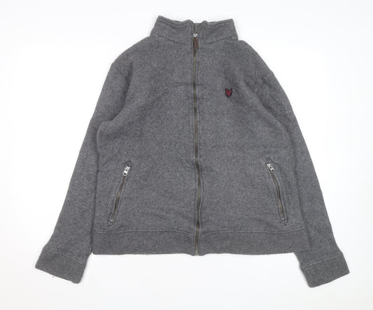 Lyle & Scott Men's Grey Wool Full Zip Jumper XL High Neck