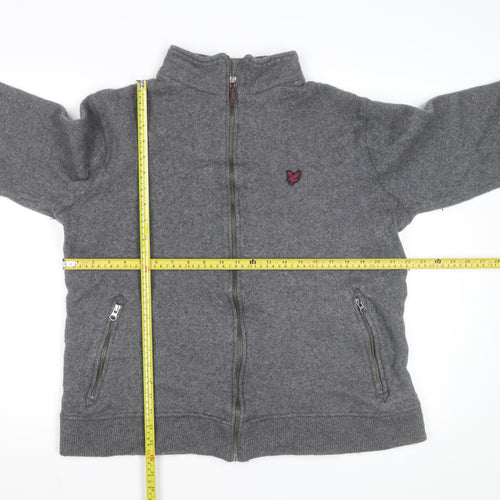 Lyle & Scott Men's Grey Wool Full Zip Jumper XL High Neck