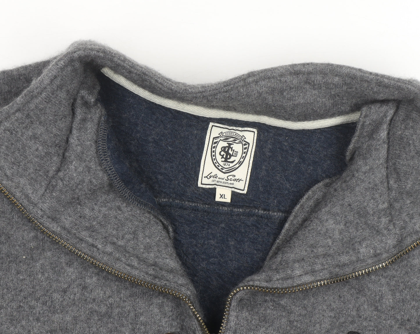 Lyle & Scott Men's Grey Wool Full Zip Jumper XL High Neck
