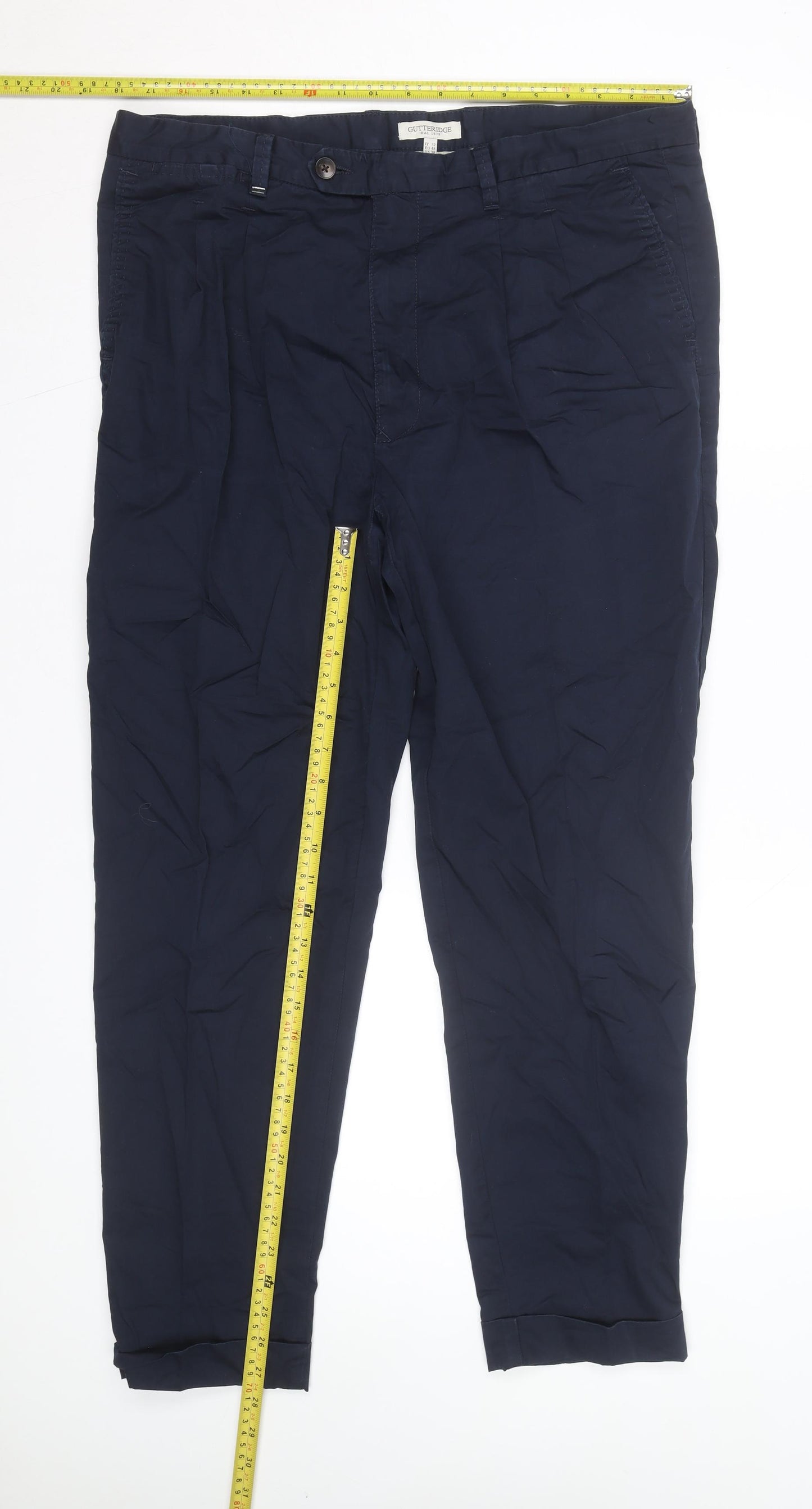 Gutteridge Men's Navy Blue Chino Trousers Size 36 Regular Cotton