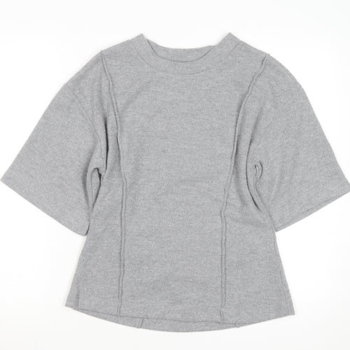 Marks and Spencer Women Grey Size 12 Crew Neck Short Sleeve Knit Jumper