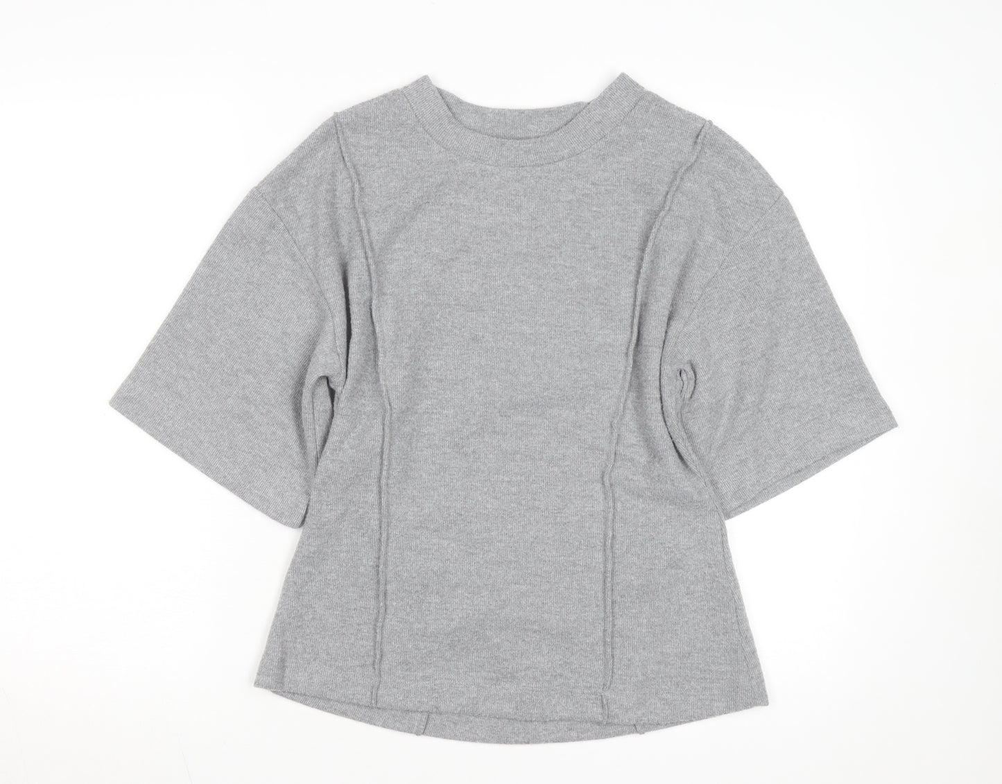 Marks and Spencer Women Grey Size 12 Crew Neck Short Sleeve Knit Jumper