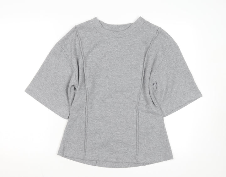 Marks and Spencer Women Grey Size 12 Crew Neck Short Sleeve Knit Jumper