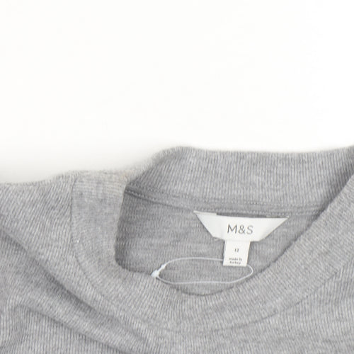 Marks and Spencer Women Grey Size 12 Crew Neck Short Sleeve Knit Jumper